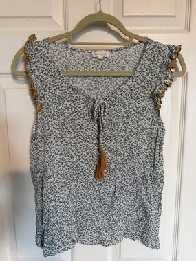 Hem & Thread White Floral Tassel Camisole with Mustard Trim